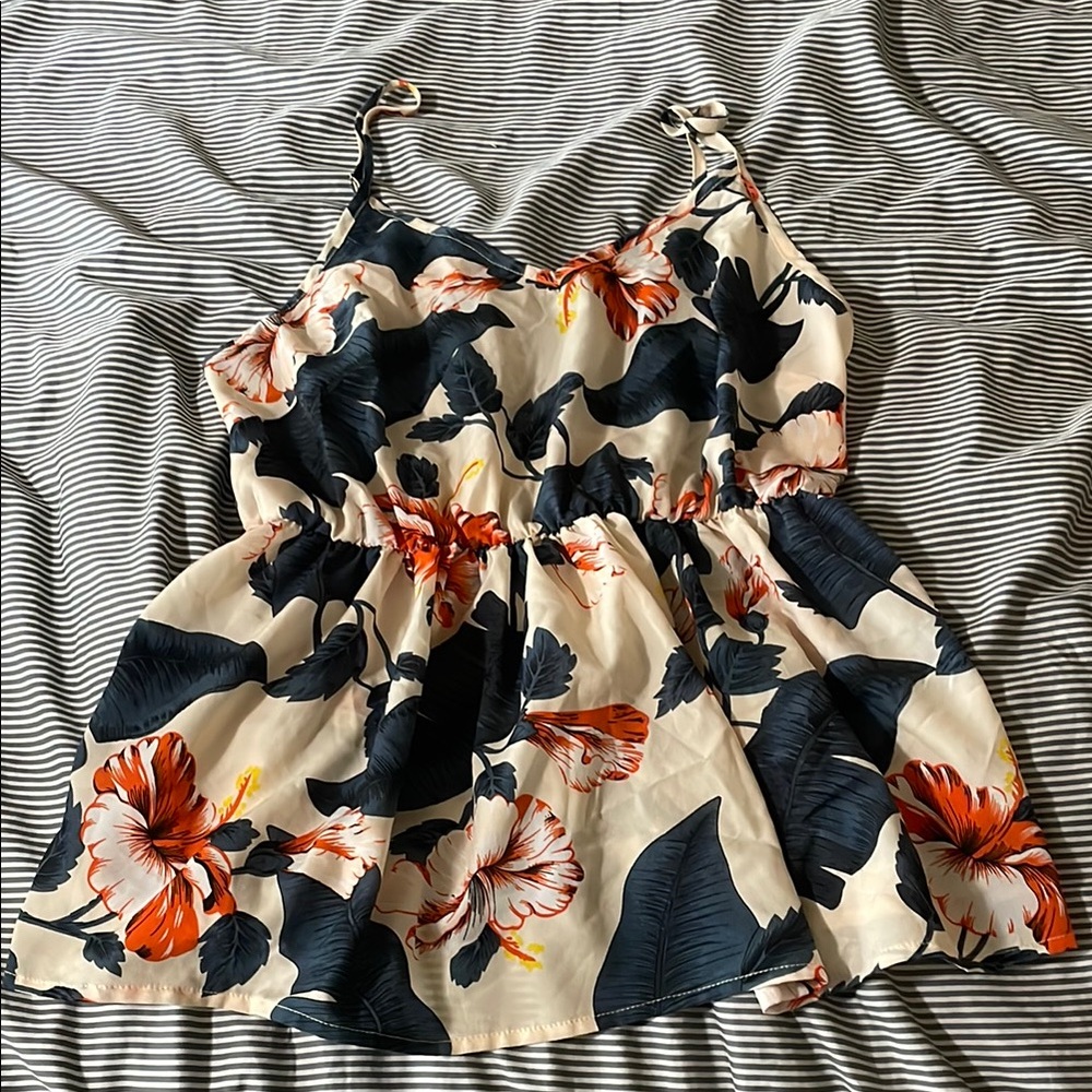Source Unknown Blue and Orange Ruched Floral Camisole